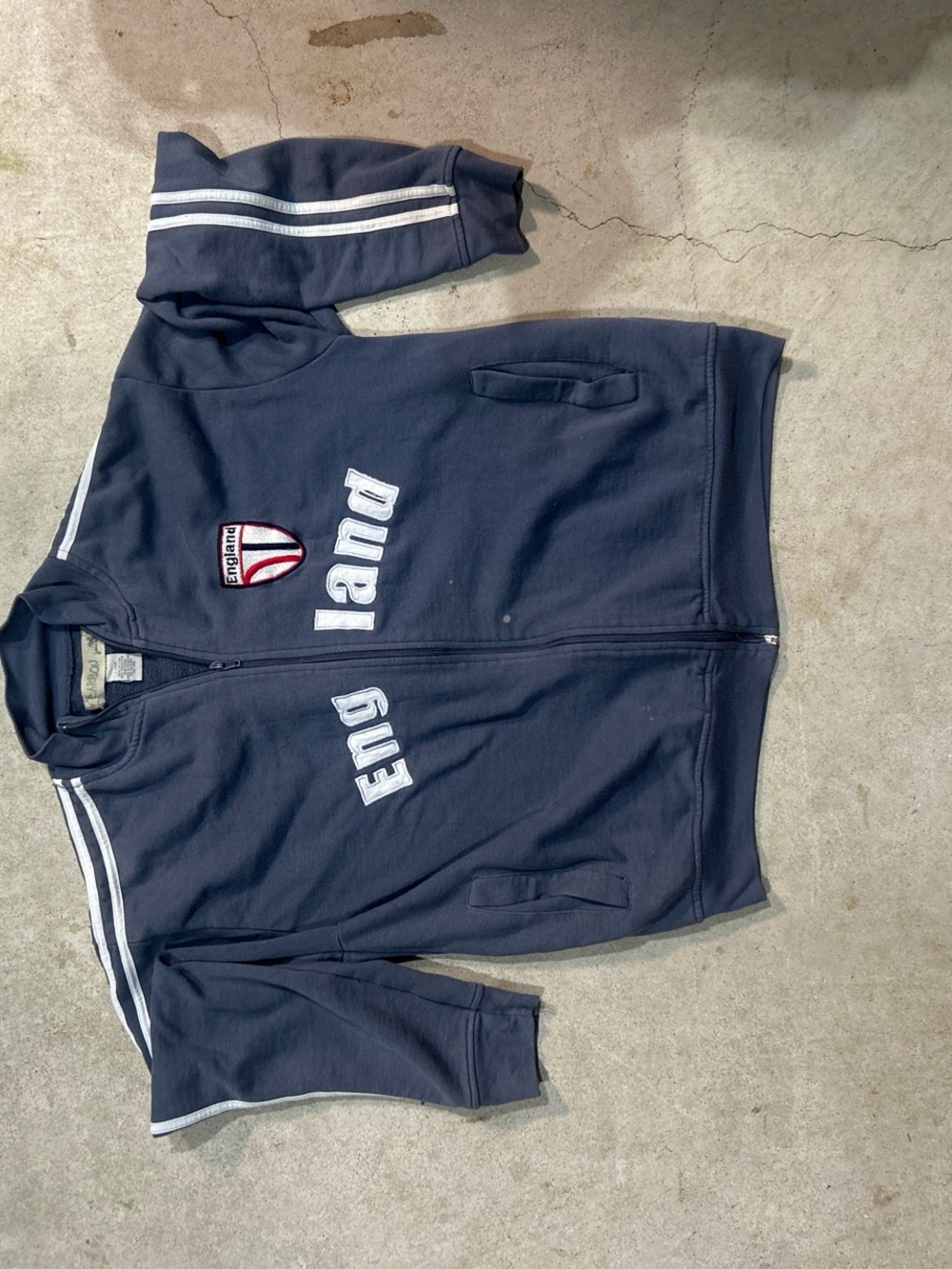 Carbon Navy Track-Style Zip Jacket with White Stripes